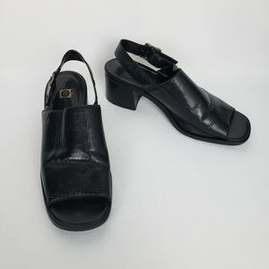 Black Leather Sandals, Size 7.5